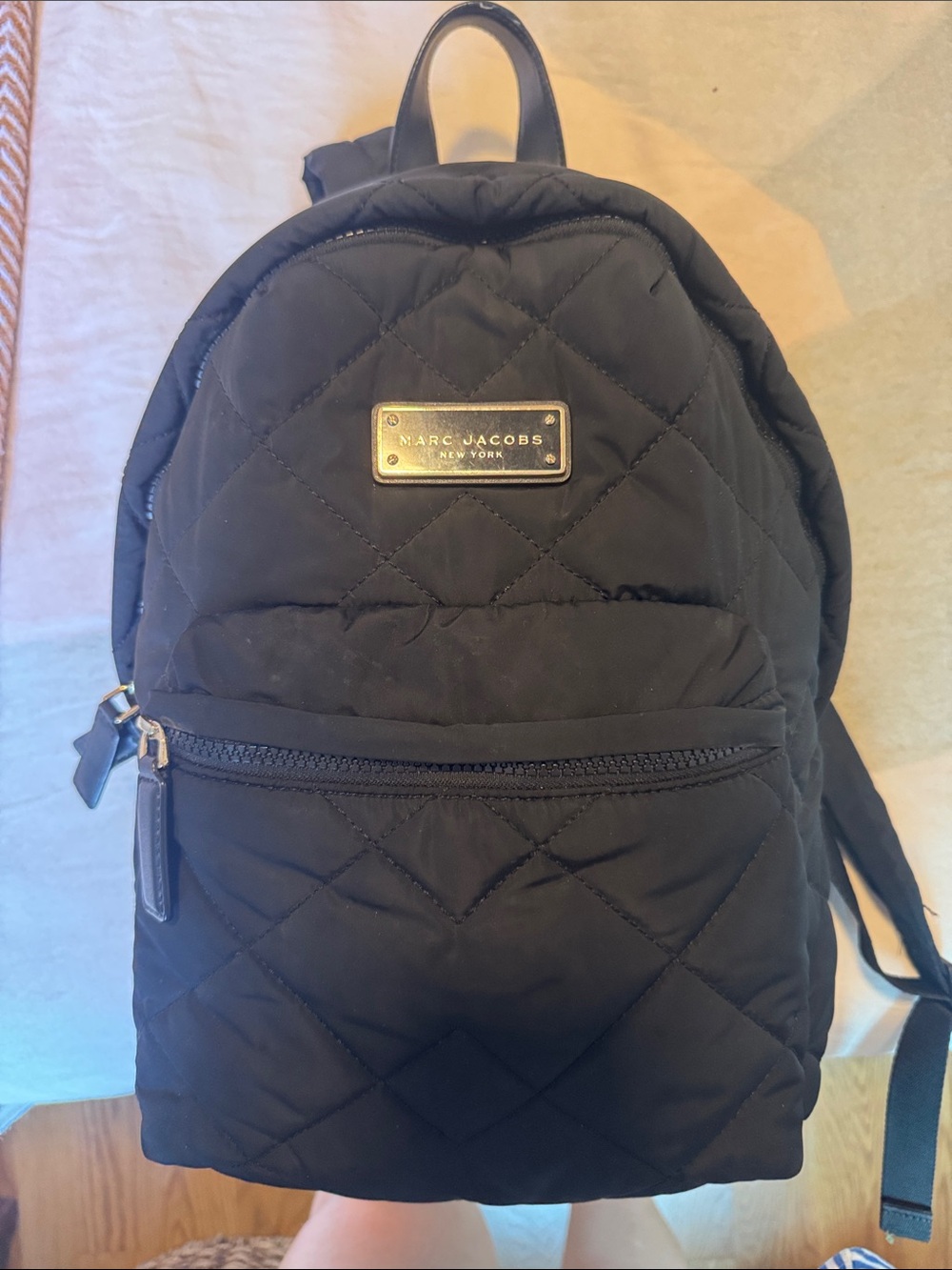 Marc Jacobs Black Quilted Mini Backpack with Gold Plaque